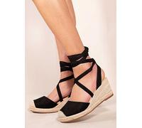 Where's That From Juniper Black Lace Up Espadrille Sandals Black Suede