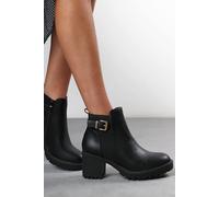 Where's That From 'katie' Faux Leather Chunky Heel Ankle Boots With Buckle In Black Black 8