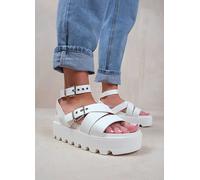 Where's That From Layla White Buckle Strap Platform Sandals White