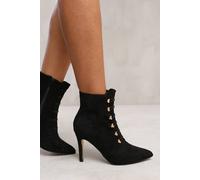 Where's That From Tilda Pointed Toe Mid Heel Ankle Boots With Gold Buttons in Black - 8 - BLACK