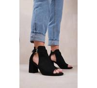 Where's That From 'lisa' Wide Fit Block Heel With Side Buckle And Open Toe Front In Black Black 7