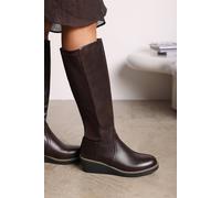 Where's That From 'livia' Wide Calf Knee High Wedge Boot With Stitch Detail In Brown Brown 7E