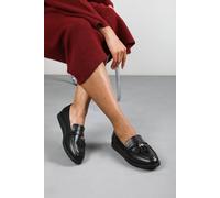 Where's That From Kennedy Extra Wide Fit Tasseled Loafers in Black Faux Leather - 4EE - BLACK