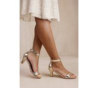 Where's That From Madrid Mid Block Heel With Ankle Strap in Gold Metallic Pu - 8 - GOLD METALLIC