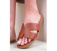 Where's That From Mae Wide Fit PU Strap Sandals in Tan Faux Leather Tan
