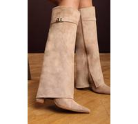 Where's That From Women's 'Nova' Fold Over Shark Block Heel Point Toe Boots Suede in Camel | Size: 3 Where's That From Camel 3