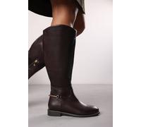 Where's That From 'nyla' Knee High Boots With Low Flat Heel And Back Buckle Detail In Brown Brown 6