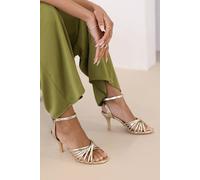 Where's That From Women's 'Raelynn' Multi Cross Over Strap Mid Heels in Gold | Size: 4 Where's That From Gold 4
