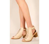 'Reydah' Mid High Block Heel Sandals With Peep Toe & Criss Cross Detail Where's That From Cream 3