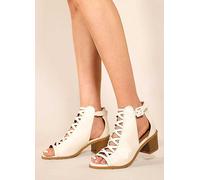 Where's That From Reydah White Suede Peep Toe Block Heel Sandals White