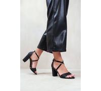 Where's That From 'ruth' Wide Fit High Block Heel Sandals With Cross Over Ankle Strap In Black Black