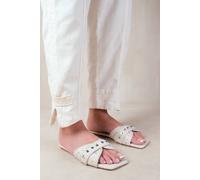 Where's That From 'saturn' Double Cross Over Strap Flat Sandals With Stud Details In Nude Nude 3