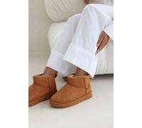 Where's That From Women's 'Taliah' Mini Faux-Suede Fur Lined Ankle Slipper Boots in Light Brown | Size: 7 Where's That From Light Brown 7