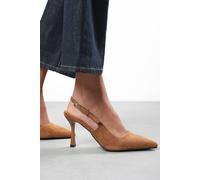 Where's That From 'tiana' Suede Pointed Toe Sling Back Mid Heel With Buckle Strap In Brown Brown