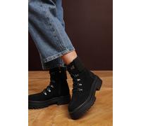 Where's That From 'una' Suede Lace-Up Ankle Boots With Faux Fur Trim And Chunky Sole In Black Black 6