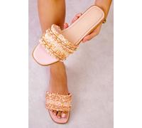 Where's That From Vacation Flat Slider Sandal With Woven Chain Detail in Blush Pink - BLUSH PINK - 6
