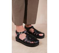 Where's That From Wheres Womens 'Louisiana' Wide Fit Multi Strap Sandal With Buckle - Black - Size UK 5