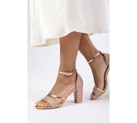 Where's That From Women's 'Abrina' Mid High Block Heel Sandals With Ankle Strap in Rose Gold | Size: 3 Where's That From Rose Gold 3