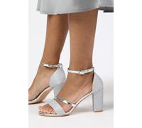 Where's That From Women's 'Abrina' Mid High Block Heel Sandals With Ankle Strap in Silver | Size: 4 Where's That From Silver 4