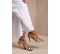 Where's That From Women's 'Austin' Multi Strap Cross Over Mid Heels in Metallic Gold | Size: 5