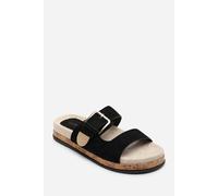 Where's That From Women's Avenue Buckle Footbed Suede Sandal in Black | Size: 6 Where's That From Black 6