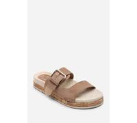 Where's That From Women's Avenue Buckle Footbed Suede Sandal in Camel | Size: 6 Where's That From Camel 6