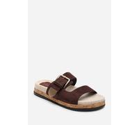 Where's That From Women's Avenue Buckle Footbed Suede Sandal in Dark Brown | Size: 6 Where's That From Dark Brown 6