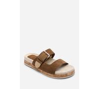 Where's That From Women's Avenue Buckle Footbed Suede Sandal in Khaki | Size: 5 Where's That From Khaki 5