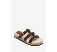 Where's That From Women's Bambi Multi Strap Footbed Suede Sandal in Dark Brown | Size: 6 Where's That From Dark Brown 6