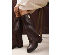 Where's That From Women's 'Brescia' Fold Over Knee High Chunky Sole Boots in Brown | Size: 6