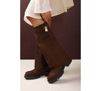 Where's That From Women's 'Brescia' Fold Over Knee High Chunky Sole Boots in Dark Brown | Size: 8 Where's That From Dark Brown 8