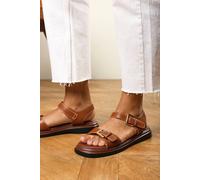 Where's That From Women's 'Cerlis' Dual Adjustable Straps Cushioned Flat Sandals in Tan | Size: 5