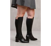 Where's That From Beau Stretch Wide Calf Block Heel Knee High Boots With Side Zip in Wide E Fit in Black Faux Leather - 4E - BLACK