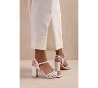 Where's That From Cuba Plaited Design Mid Block Heels in White Faux Leather - 4 - WHITE