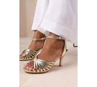 Where's That From Women's 'Cyprus' Multi Cross Over Strap Mid Heels in Gold | Size: 7 Where's That From Gold 7