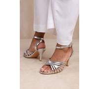 Where's That From Women's 'Cyprus' Multi Cross Over Strap Mid Heels in Silver | Size: 5 Where's That From Silver 5