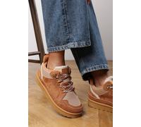 Where's That From Elara Chestnut Suede Lace-Up Trainers with Chunky Sole and Mesh Panel - 7 - CHESTNUT