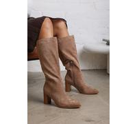 Where's That From 'delta' Block Heel Knee High Boots With Side Zip In Camel Camel 4