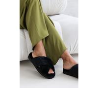 Where's That From Women's 'Denise' Faux Fur Fluffy Crossover Slippers in Black | Size: 3 Where's That From Black 3