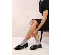 Womens Flat Loafers Casual Ladies Fringe Tassel Slip On Office Work School Pumps Comfort Smart Moccasins EIDE Extra Width Shoe Black Patent