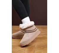 Where's That From Women's 'Flora' Suede Flat Slippers with Embroidered Trim Detail in Camel | Size: 4