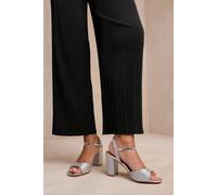 Where's That From Florence Wide Fit Mid High Heels With Ankle Strap in Silver Glitter - Silver Glitter - 4E