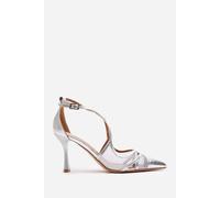 Where's That From Women's 'Kiara' Strappy Pointed Toe High Mesh Heels in Silver | Size: 3