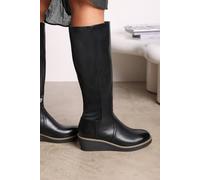 Where's That From Women's 'Livia' Knee High Wedge Boot With Stitch Detail in Black | Size: 5