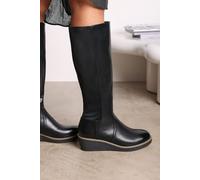 Where's That From Women's 'Livia' Wide Calf Knee High Wedge Boot With Stitch Detail in Black | Size: 6E Where's That From Black 6E