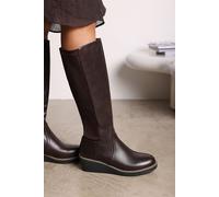 Where's That From Women's 'Livia' Wide Calf Knee High Wedge Boot With Stitch Detail in Brown | Size: 4E Where's That From Brown 4E