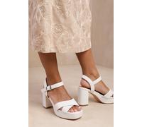 Where's That From Women's 'Marcia' Wide Fit Statement Platform Strappy Block High Heels Shoes in White | Size: 7E