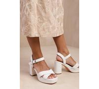 Where's That From 'marcia' Wide Fit Statement Platform Strappy Block High Heels Shoes In White White