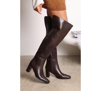 Where's That From Xenia Over the Knee Heeled Boots In Dark Brown Faux Leather - 7 - BROWN
