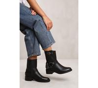 Where's That From Bode Ankle Boot With Buckle Detailing in Black Faux Leather - 4 - BLACK